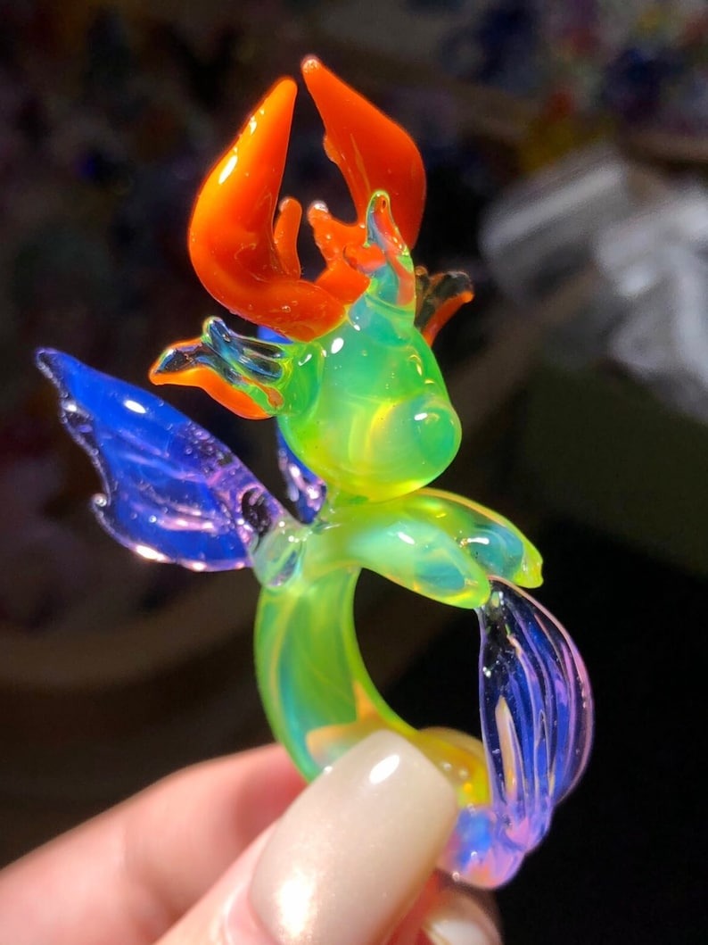 Emberwing Spirit Ring – Handmade Fantasy Glass Flame Fairy Statement Jewelry