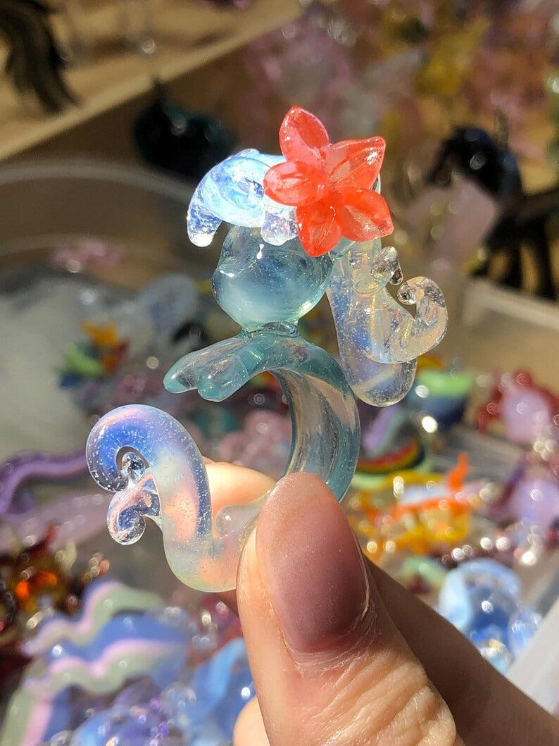 Frost Blossom Unicorn Glass Ring – Handmade Fantasy Fairy Statement Jewelry