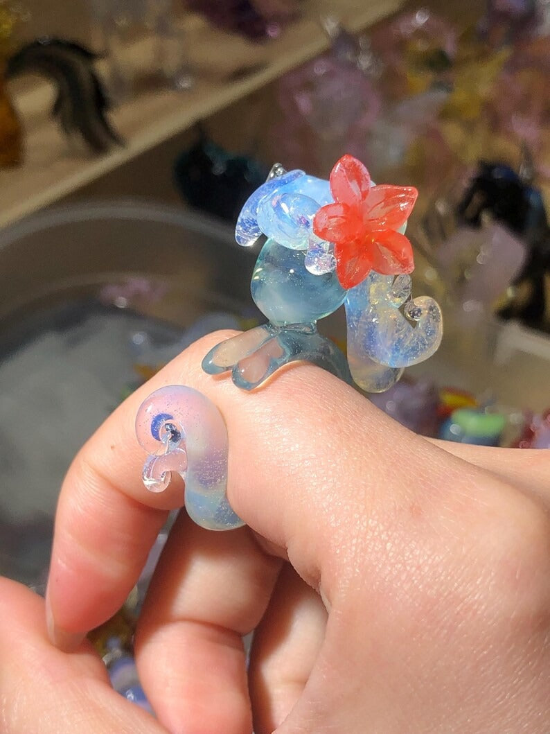 Frost Blossom Unicorn Glass Ring – Handmade Fantasy Fairy Statement Jewelry
