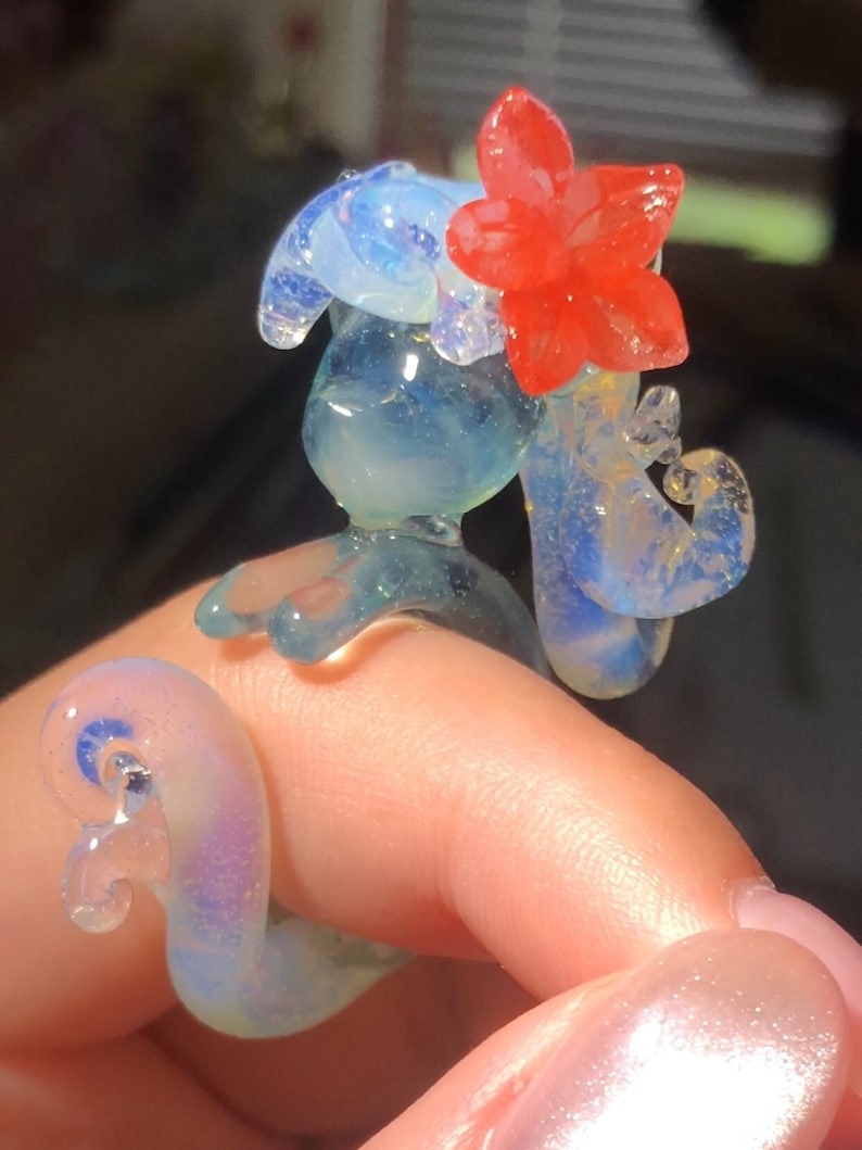 Frost Blossom Unicorn Glass Ring – Handmade Fantasy Fairy Statement Jewelry