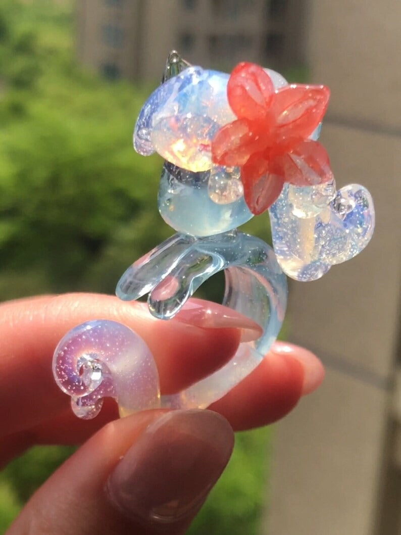 Frost Blossom Unicorn Glass Ring – Handmade Fantasy Fairy Statement Jewelry