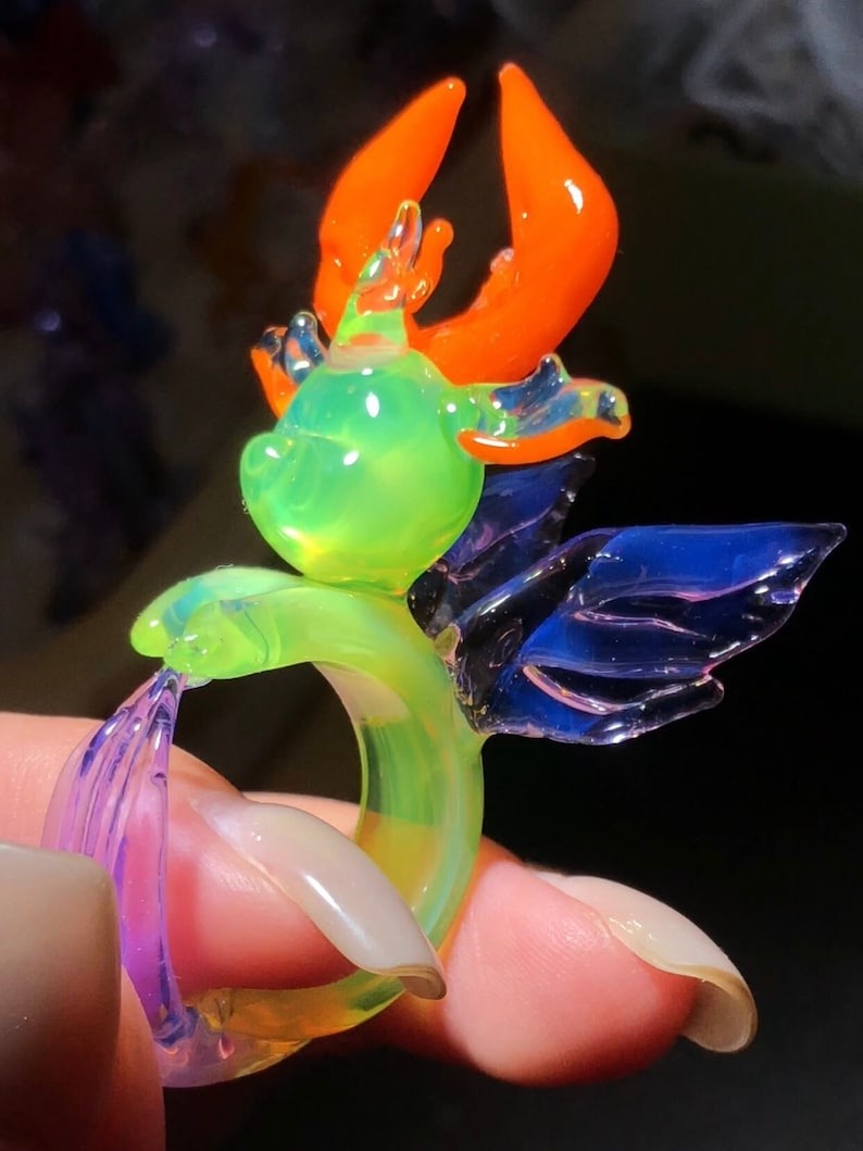 Emberwing Spirit Ring – Handmade Fantasy Glass Flame Fairy Statement Jewelry